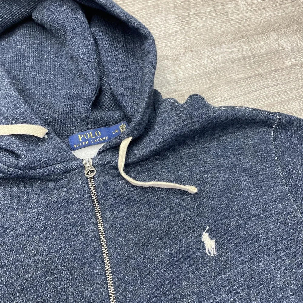Polo Ralph Lauren Hoodie Mens Large Blue Full Zip Fleece Pony Logo Sweatshirt - Picture 3 of 11